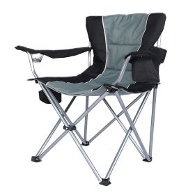 YSSOA Oversized Camping Folding Chair with Cup Holder, Side Cooler Bag, Heavy Duty Steel Frame Fully P Added Quad Armchair for Outdoors, 1-Pack, Grey