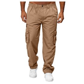 Men's Casual Multi-pocket Loose Straight Cargo Pants (Option: Khaki-M)